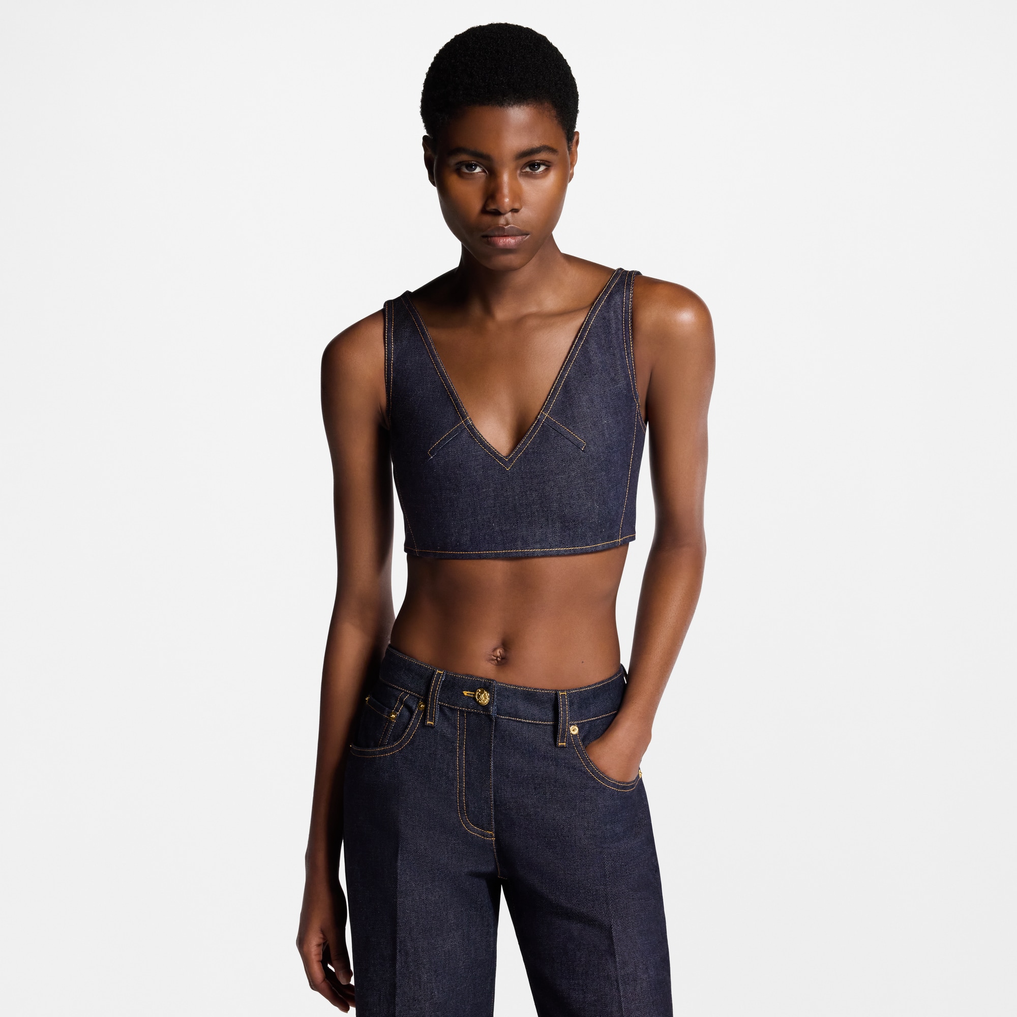 Denim V-Neck Crop Top - Women - Ready-to-Wear | LOUIS VUITTON ®